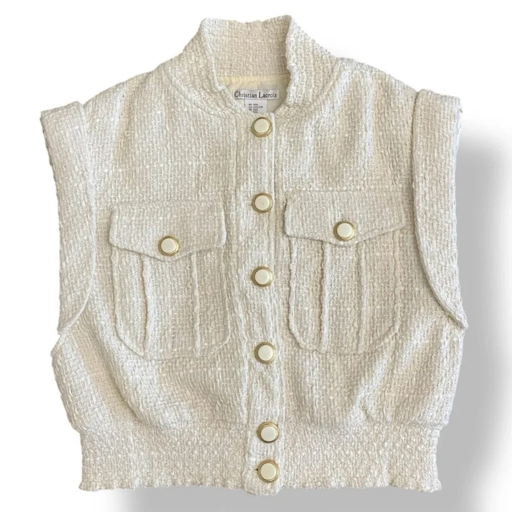 Christian Lacroix Boucle’ Tweed Crop Vest Sleeveless Jacket Intermix $395 - Picture 9 of 16